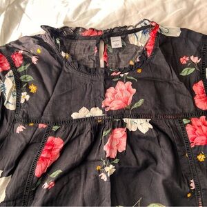 Flowered Long Sleeve Blouse with Ruffled Trim